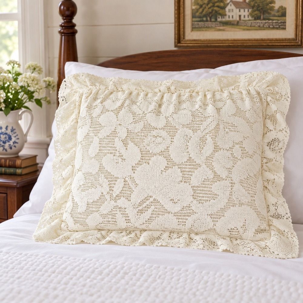 Romantic Ivory Lace Ruffled Pillow Sham Country Curtains Red Lion Inn Cottage